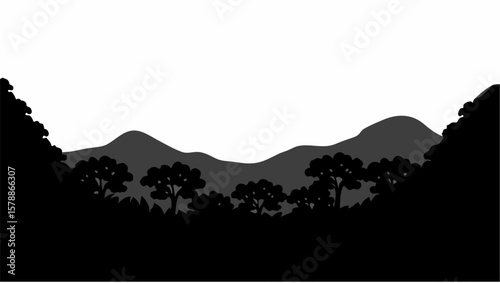Silhouette of trees and mountains landscape view