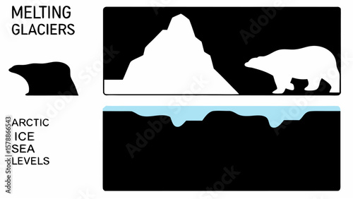 Illustration of melting glaciers and arctic ice loss
