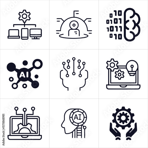 AI machine learning concepts and icons in black