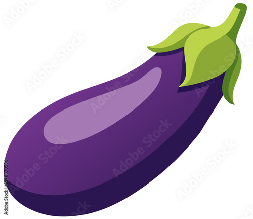 Organic Eggplant Graphic with Green Leaves and Purple Skin
