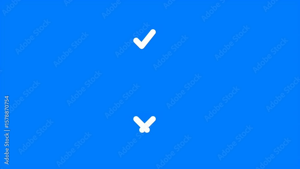 Animated white check mark and cross mark on blue background. Right and wrong minimalistic animation in 4K