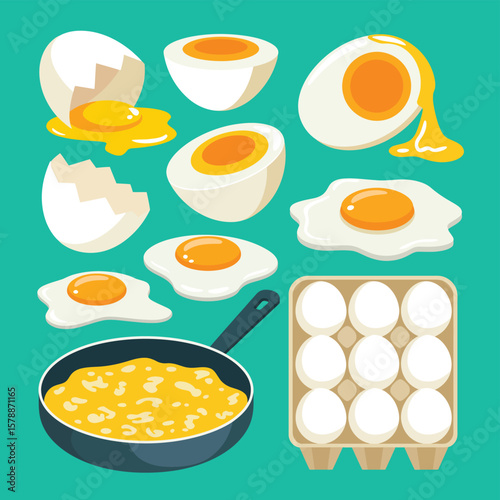 Various Eggs Fried, Boiled, and in Shell