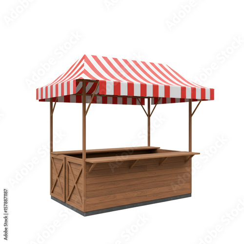 3d Red White Striped Market Stall Wooden Vendor Fair Transparent