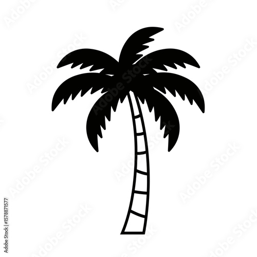 A silhouette of a tropical palm tree isolated on white background