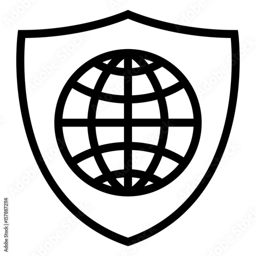 Icono escudo con globo terráqueo con líneas. Logo seguridad global
