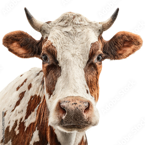 Wallpaper Mural A closeup portrait of a brown and white cow isolated on transparent background, showcasing its gentle eyes and distinctive markings Torontodigital.ca