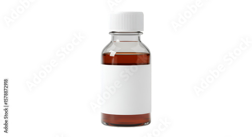 3D Render Bottle with Liquid Transparent Glass for Medicine Syrup