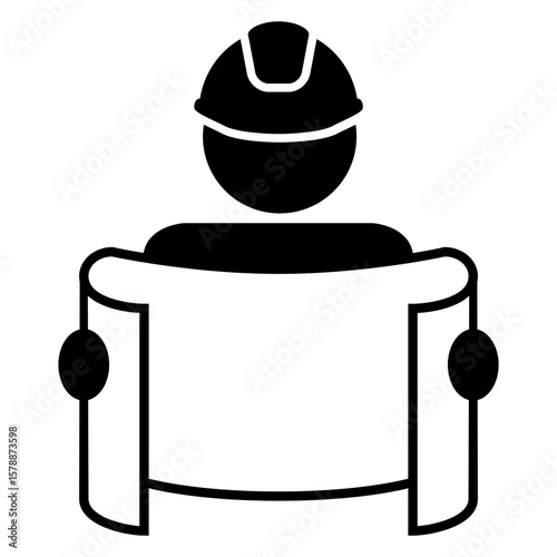 Icono silueta de hombre con casco leyendo un plano