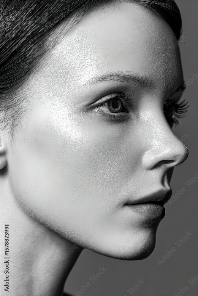 Fototapeta premium Woman's side profile in black and white studio shot
