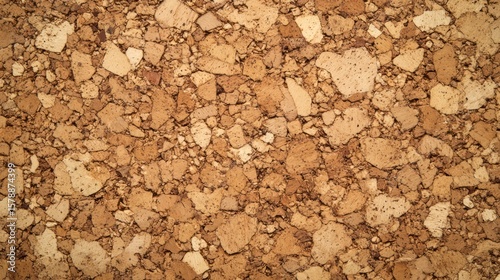 Close-up view of cork board texture.  Natural, light brown pieces of cork