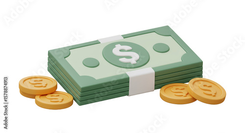 3D Render Money Stack Coin Golden Color Transparent Background