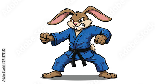 Cartoon Rabbit Ninja Warrior in Blue Outfit with Katana Sword
