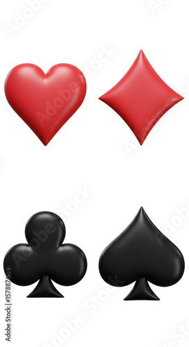 3D Rendered Playing Card Suit Symbols Classic Casino Game on Black
