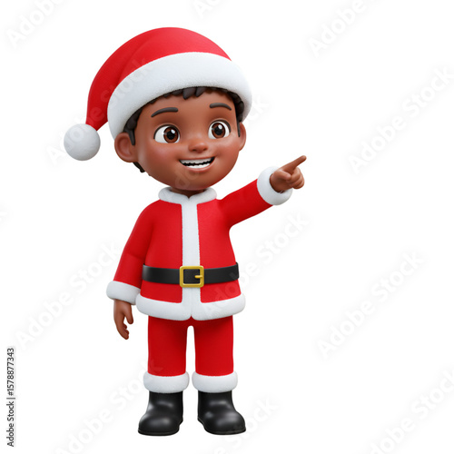 3D Rendering Cartoon Boy in Santa Outfit on Transparent Background