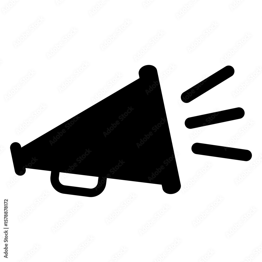 Icono silueta de megáfono antiguo con líneas de sonido