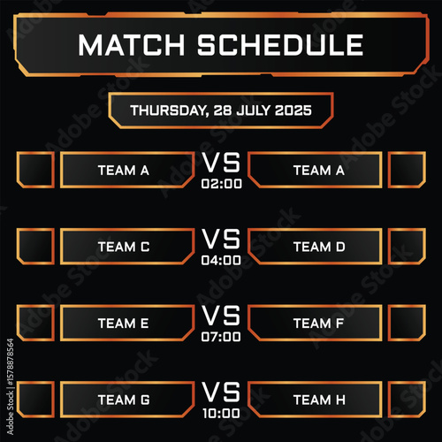 match schedule template for social media with luxurious theme and copper color. for post template on instagram, facebook and etc.