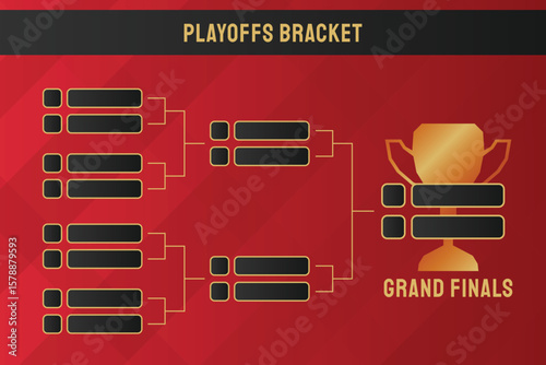 playoff bracket templates for esport and sports tournaments with a red and black color theme with gold lines.
