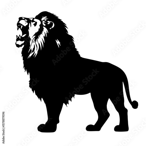 Roaring Lion Silhouette in Bold Black and White Vector Style