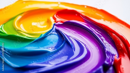 Abstract Swirling Rainbow Paint Splashes on a Textured Surface Creates a Vibrant Visual