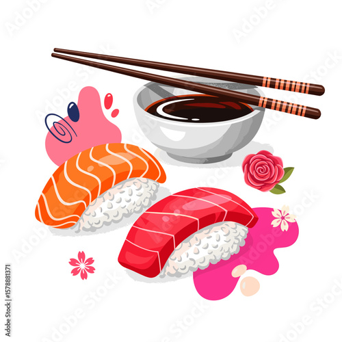 Sushi t shirt artwork. Sushi love club artwork for t shirt print, poster, sticker and other uses. Time for sushi. Sushi dinner