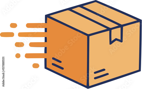 Fast Delivery Box: A simple illustration showcases a cardboard box with speed streaks, symbolizing swift and efficient shipping and the convenience of getting things delivered to your doorstep.