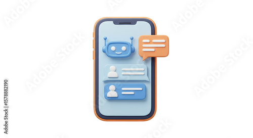 3D Render Smartphone Chatbot App with Modern Communication Technology