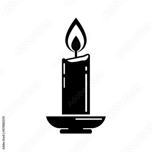 Burning candle with flame isolated on white background