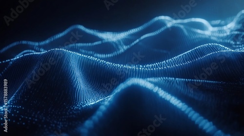 Abstract technology background with digital line waves in blue hues, creating a sense of fluid motion