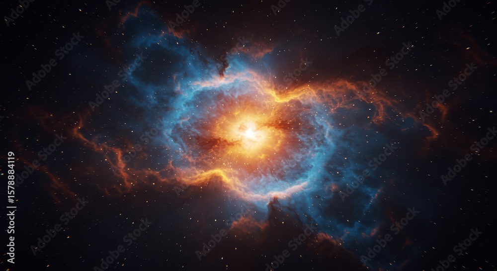 Fototapeta premium Vibrant cosmic nebula with glowing stars and fiery gas clouds