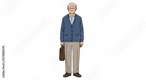 Elderly Man Standing with Briefcase 