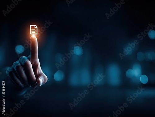 Interactive Digital Document Interface on Futuristic Display, Highlighting Technology and Scientific Advancements in Business.