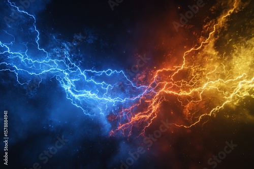 Abstract Thunderstorm and Lightning Bolts Background, Symbolizing Dynamic Energy and Power in Business and Design Elements.