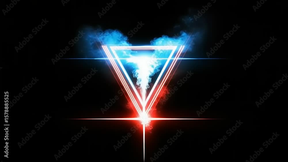 Abstract triangle design with blue and red light effects