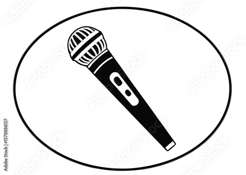 Black and White Microphone Icon Silhouette for Podcast, Recording, and Sound Concepts