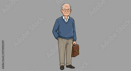 Elderly Man Standing with Briefcase 