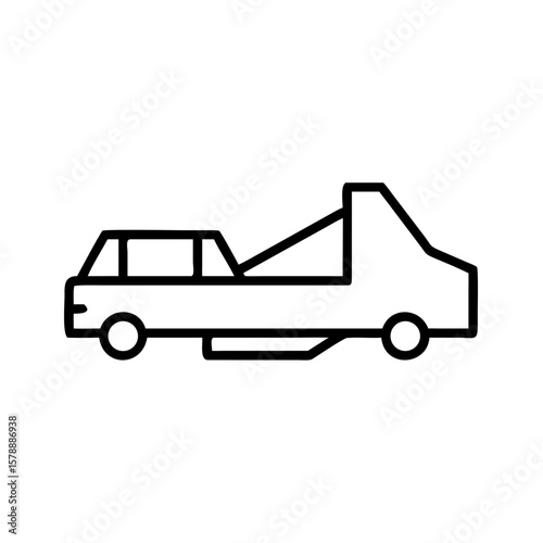 Tow truck carrying a broken-down car in minimalist style  