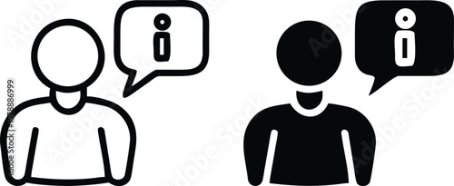 User Information Icon Vector – Black and White Person Info Speech Bubble Symbol Illustration