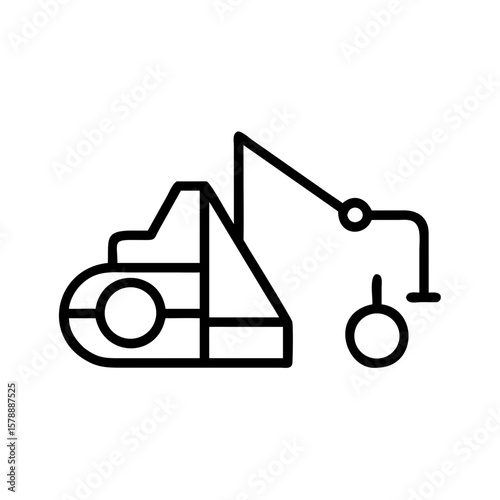 Construction machinery loader with crane in minimal line art style  