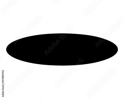 An isolated black horizontal ellipse shape on a plain white background