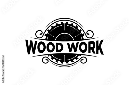 Circular saw blade carpenter logo design, symbolizing woodworking industry.