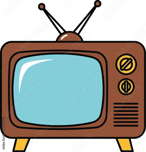 A cartoon illustration of an old fashioned brown television set icon