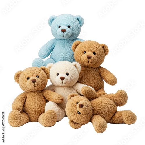 Adorable Pile Of Plush Teddy Bears Isolated Transparent Background