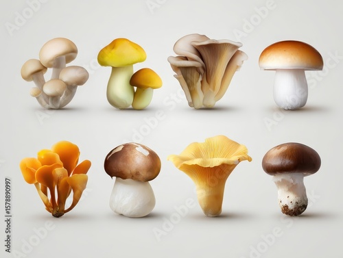 Watercolor mushrooms set. Healthy food, autumn nature concept. Delicious edible mushrooms.