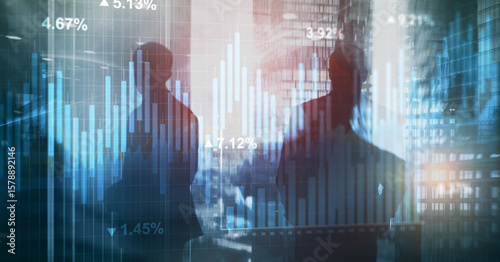 Stock chart wit blue bars, reflecting market trends on grid background