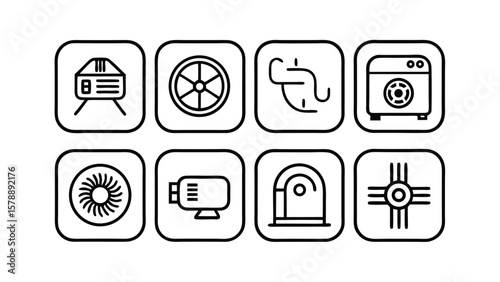 HVAC system components line icons set in rounded squares vector illustration