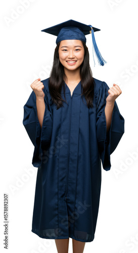 Cheerful Graduate Woman in Blue Gown Celebrating Graduation Day