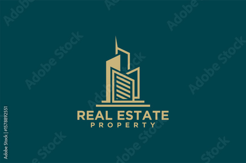 Modern minimalist skyscraper logo for real estate, house residence property agent logo design.
