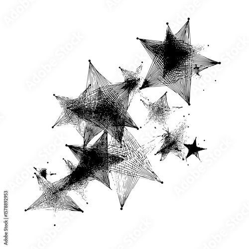 Abstract representation of star shapes connected by lines on a white background design element art