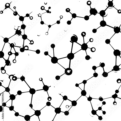 Illustration of interconnected molecules with black circles and lines on white background art