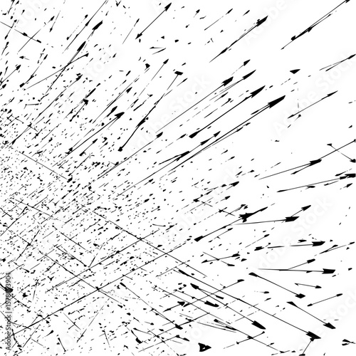 Abstract black and white graphic with arrow like shapes radiating from a central vanishing point effect